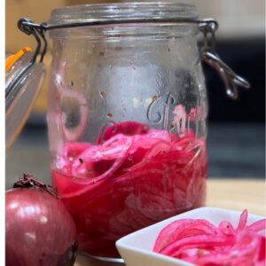 Picked Red Onions in a Kilner jar