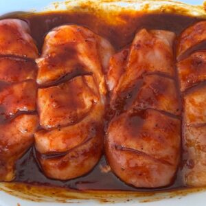 Shawarma Chicken Scored and marinating