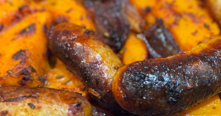 Truly Yummy Sausage & Butternut Squash Traybake