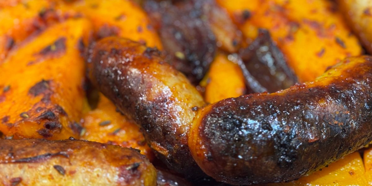 Truly Yummy Sausage & Butternut Squash Traybake