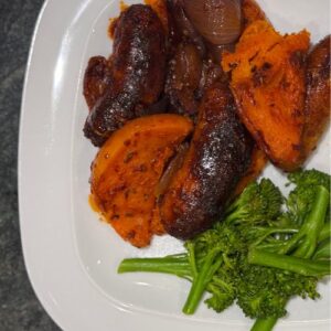 sausage and butternut squash traybake