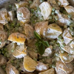 Potato salad with mint and peas