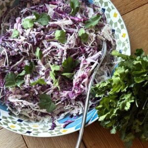 Bowlful of Truly Yummy Zesty Slaw dressed with fresh coriander.